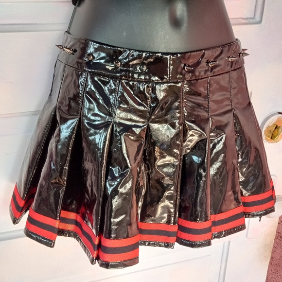 Dolls Kill Dresses & Skirts - Pleather/Latex pleated metal spiked gothic school girl skirt! Like new!